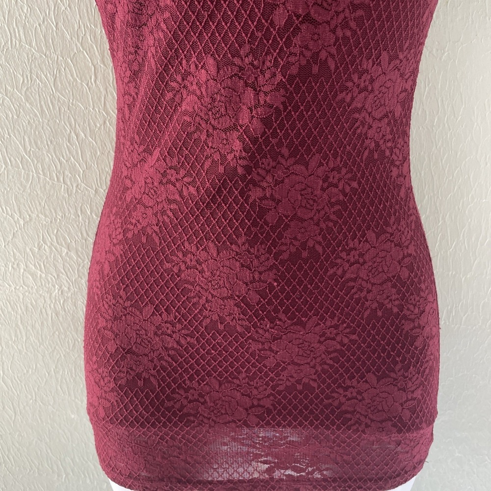 Vintage Y2K Mesh Lace Floral Burgandy Red Fitted Top Long Sheer Vamp Goth Small - Picture 6 of 9
